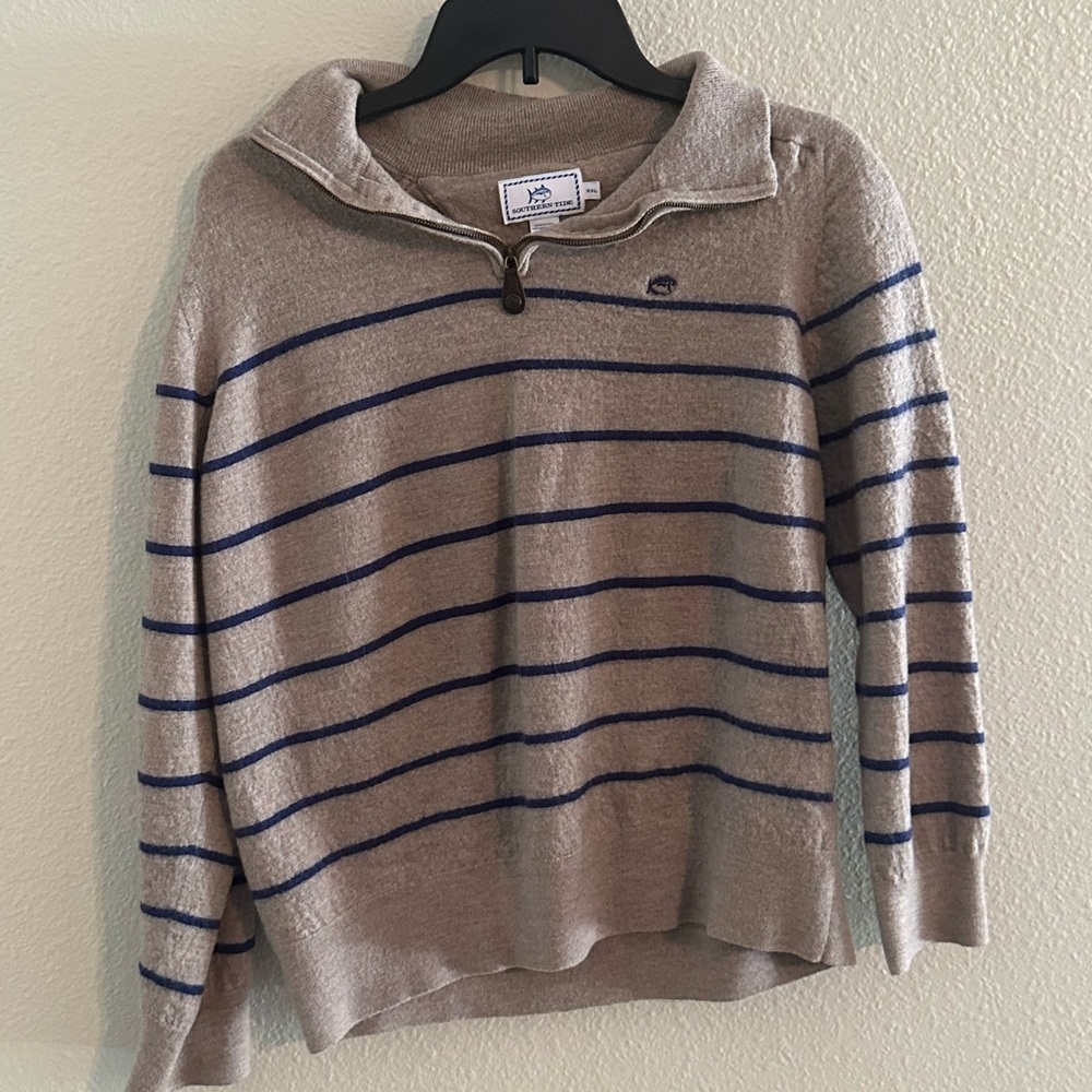 Southern tide stripped sweater with partial zip up